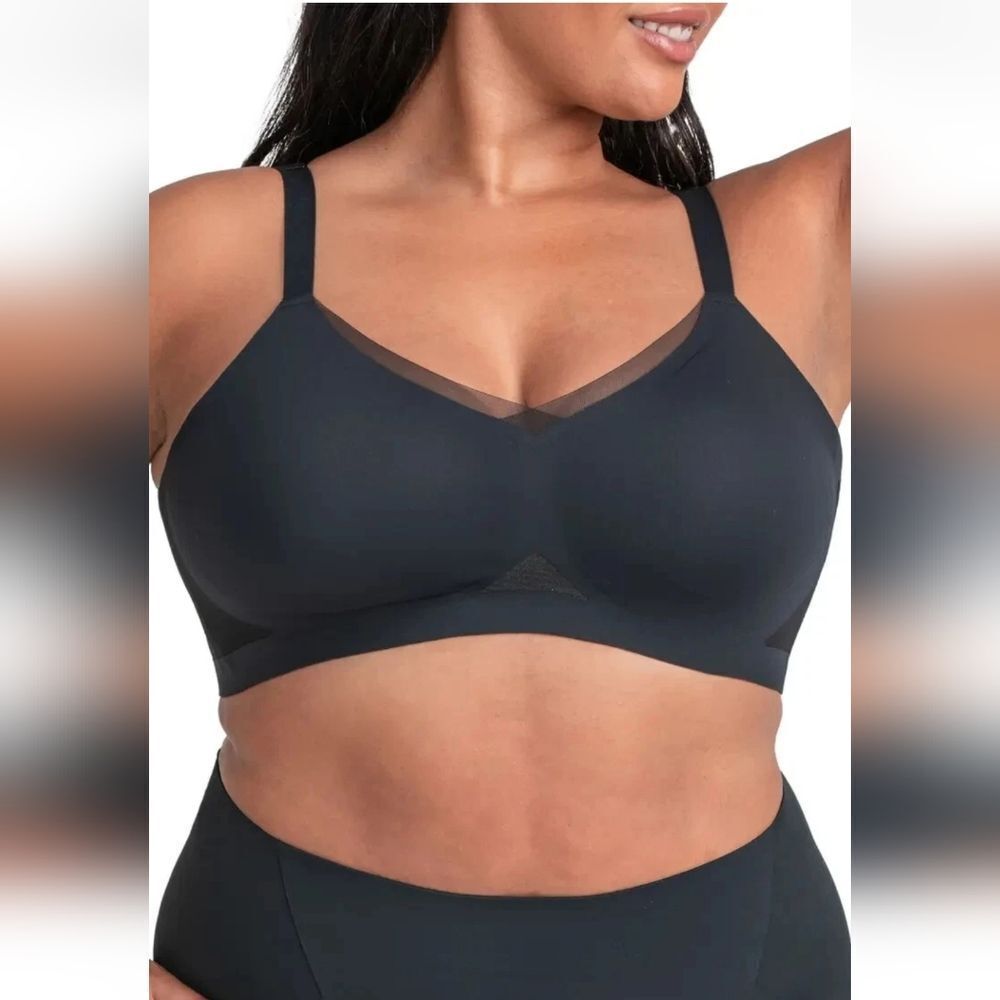 Honeylove Liftwear Crossover Wireless Bra In Vamp Black Size L
